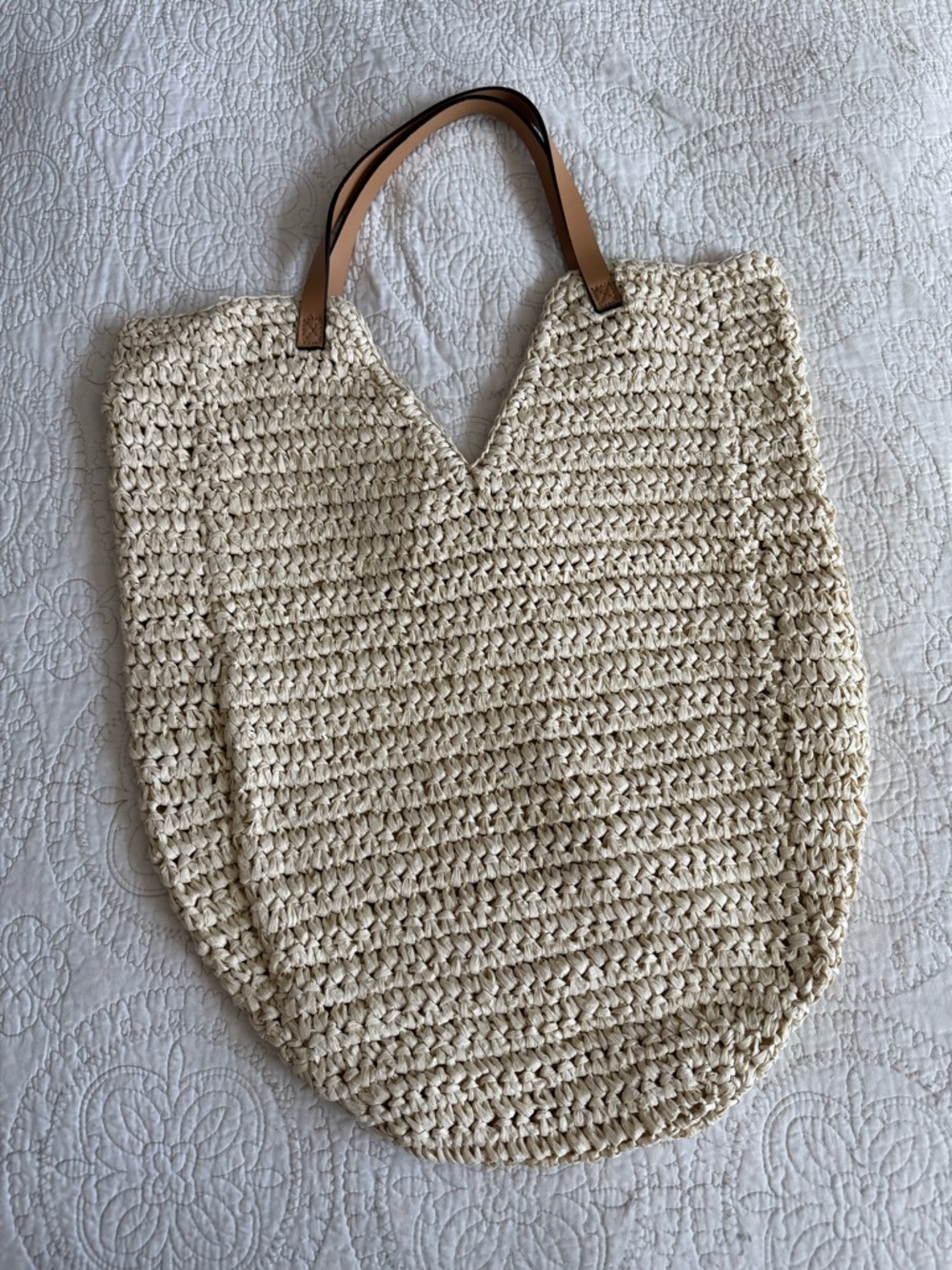Banana Republic Straw Cream Woven Tote Bag